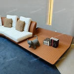 Modern Curved Luxury Sectional Sofa Collection with Integrated Display Side Table, Premium Leather & Fabric Upholstery